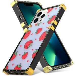 iPhone XR Case - Strawberry, Gradient, Gold Trim square for apple bling